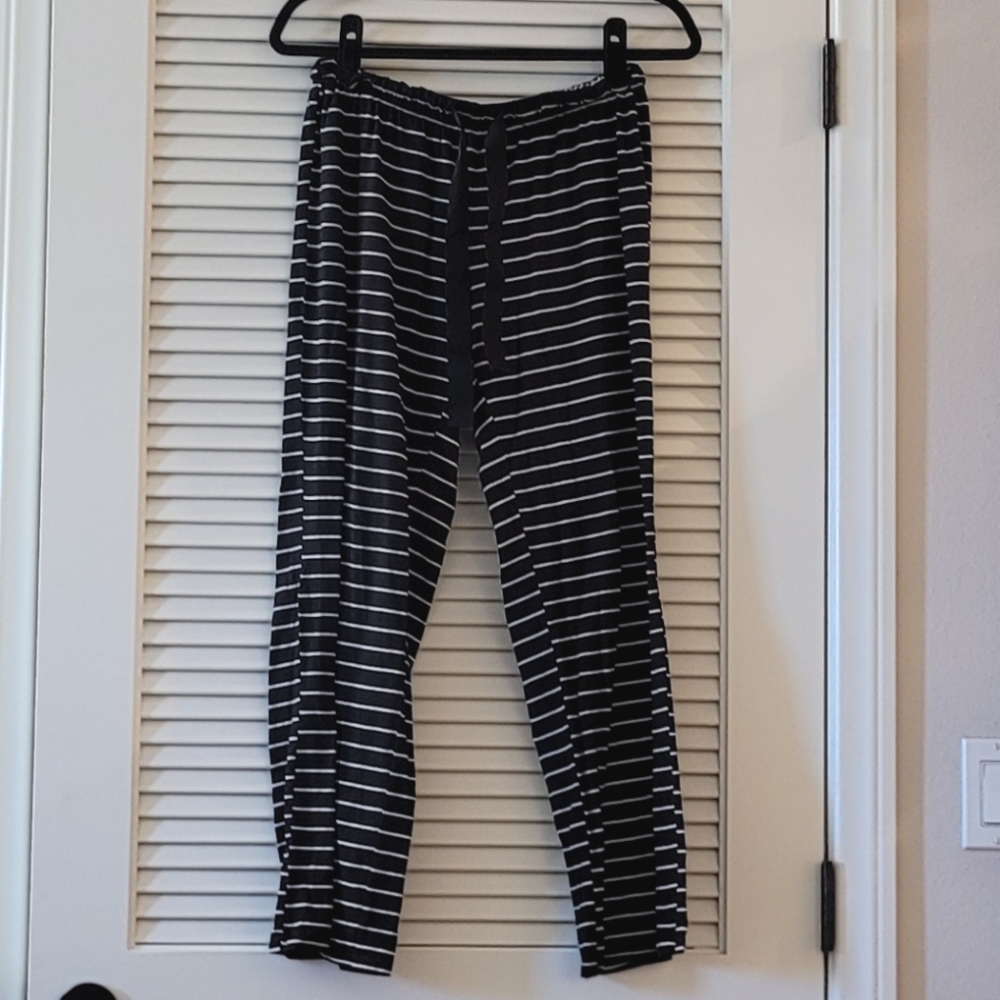 Nautica- Black & White Striped Wide-Leg Pajama Pants With Elastic Waistband